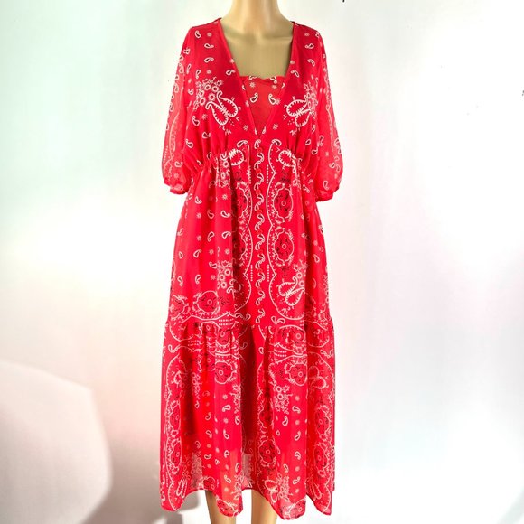 Made With Love Dresses & Skirts - Made With Love Bandana Paisley Dress Womens Size M Red/White Lightweight Lined
